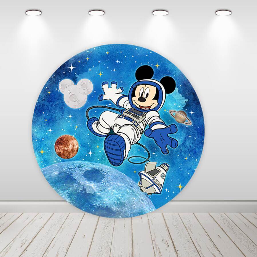 Astronauten-Weltraummaus-Jungen-Geburtstagsparty-runder Kreis-Hintergrund