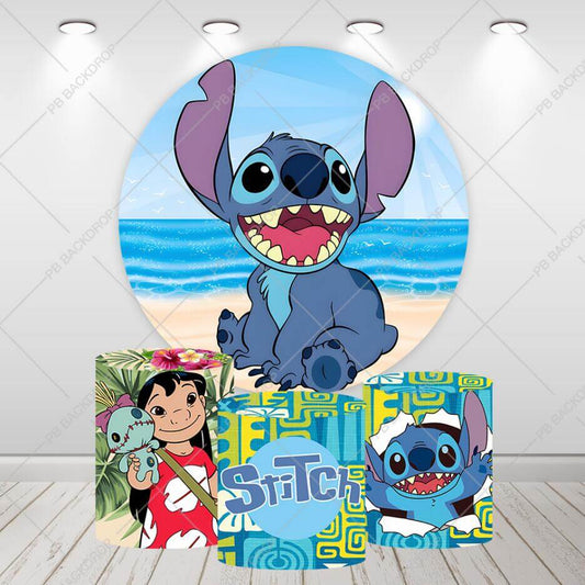 Lilo & Stitch Baby Shower Circle Backdrop Kids Birthday Party Round Background