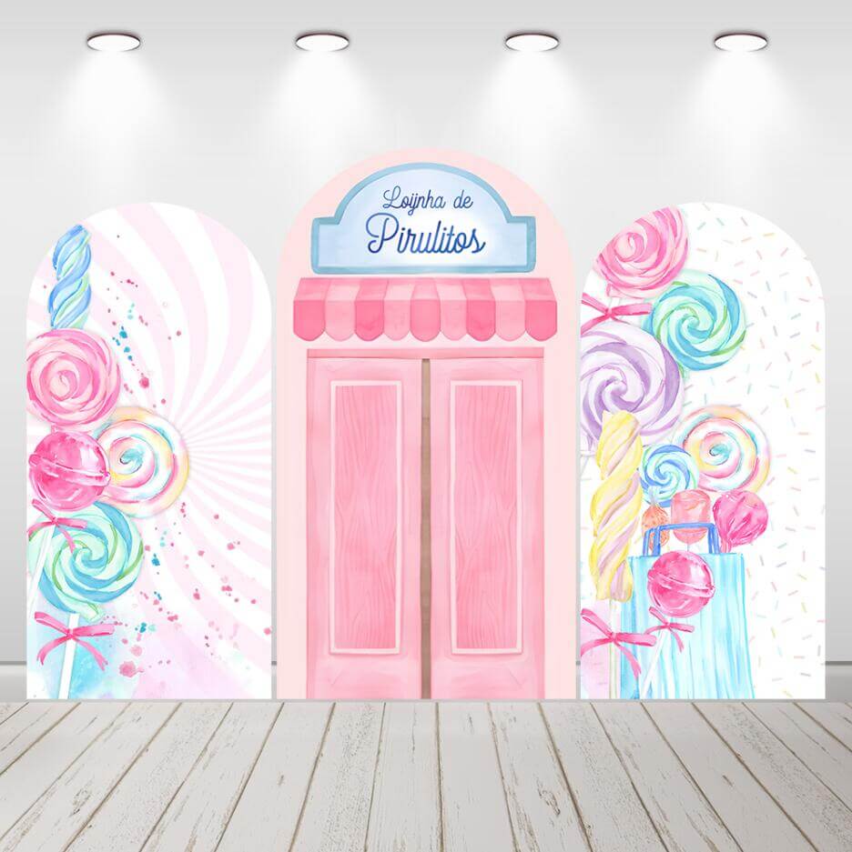 Lollipop Candy Shop Girls Birthday Arch Backdrop Chiara Wall Backdrop