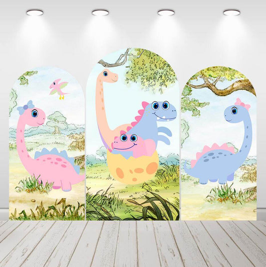 Dinosaur Kids Bursdagsfest Baby Shower Arch Backdrop Cover