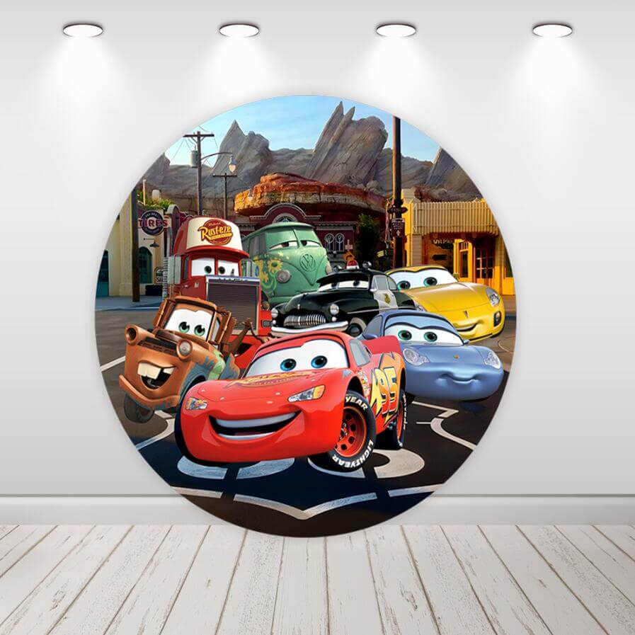 Racing Car Round Circle Backdrop Boy 1st Birthday Party Decor Cylinder Covers