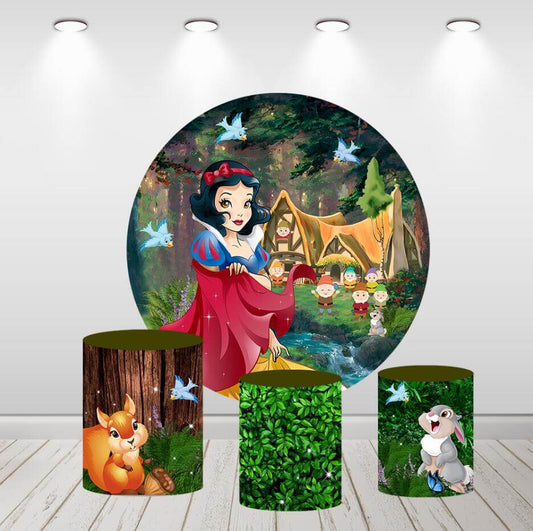 Snow White Princess Girls Birthday Party Round Circle Backdrop Cylinder Covers