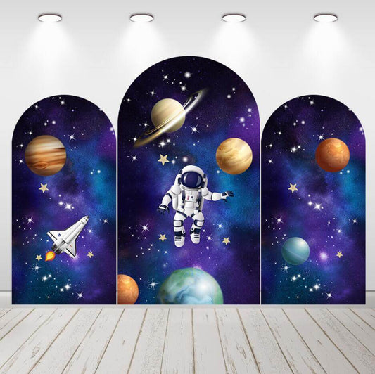 Outer Space Astronaut Arch Backdrop Cover for Boys Birthday Party Decor