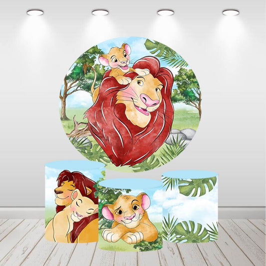 Lion Baby Shower Kids születésnapi kerek hátterű lábazati borító party dekoráció