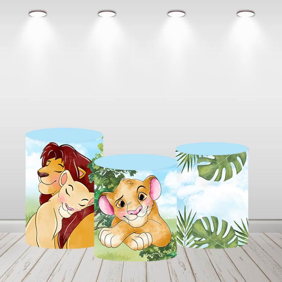 Lion Baby Shower Kids Birthday Round Backdrop Plinth Cover Party Decor
