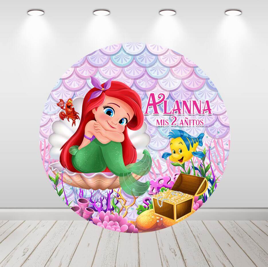 Little Mermaid Girls Birthday Party Round Backdrop Purple Glitter Cylinder Covers
