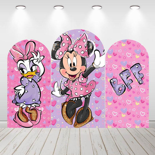 Růžová myš a kachna dívky narozeniny Baby Shower Arch pozadí kryt