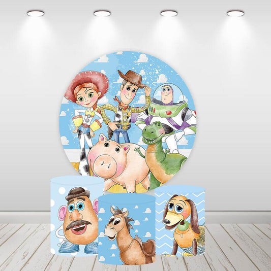 Toy Story – toile de fond ronde pour fête d'anniversaire d'enfants, arrière-plan de photographie personnalisé