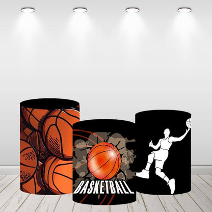 Couverture d'arrière-plan ronde de basket-ball, couverture de cylindre de décoration de fête d'anniversaire pour garçons