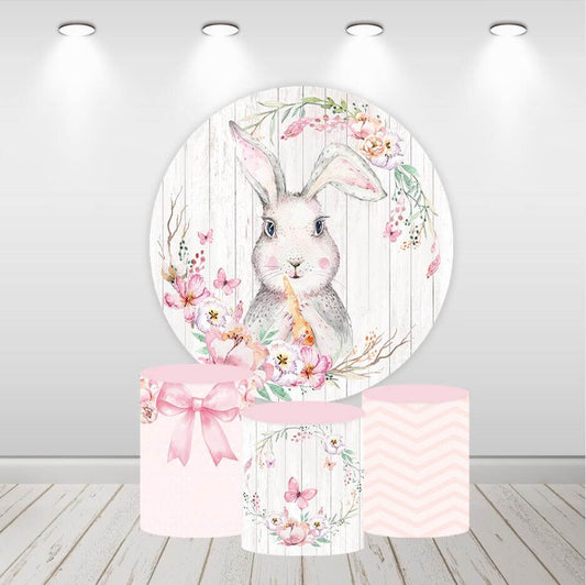 Flowers Rabbit Round Circle Backdrop Baby Shower Party Decor Cylinder Cover