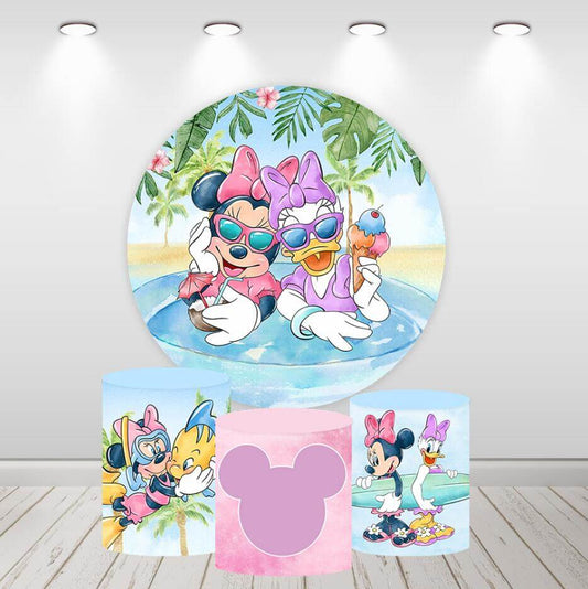 Summer Mouse Pool Party Round Circle Backdrop Cylinder Covers