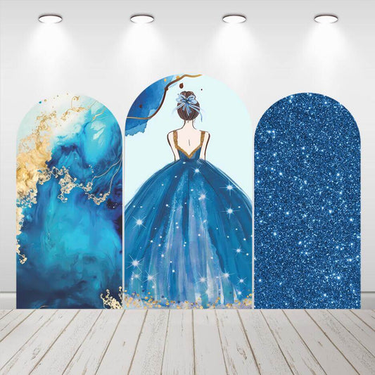 Blue Glitter Gold Marble Wedding Party Arch Backdrop Cover Chiara Background