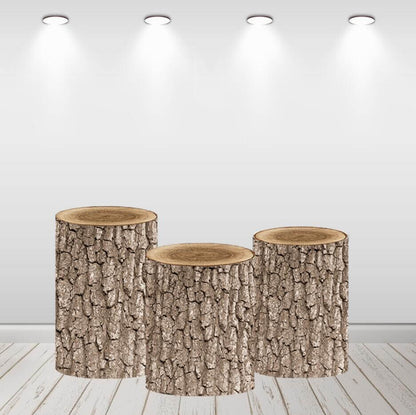 Coperture per cilindri in legno con sfondo rotondo e cerchio per festa di compleanno della foresta della fata