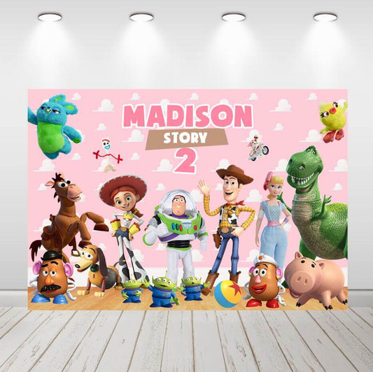 Toy Story – arrière-plan de fête d'anniversaire pour filles, bannière de Studio Photo pour fête prénatale