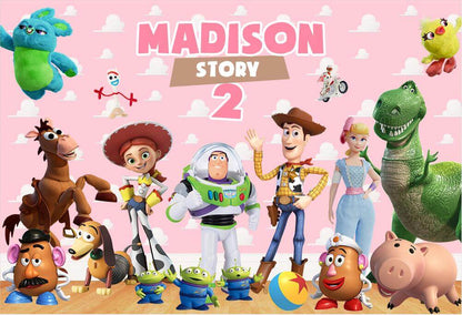 Toy Story Jenter Bursdagsfest Bakgrunner Baby Shower Fotostudio Banner