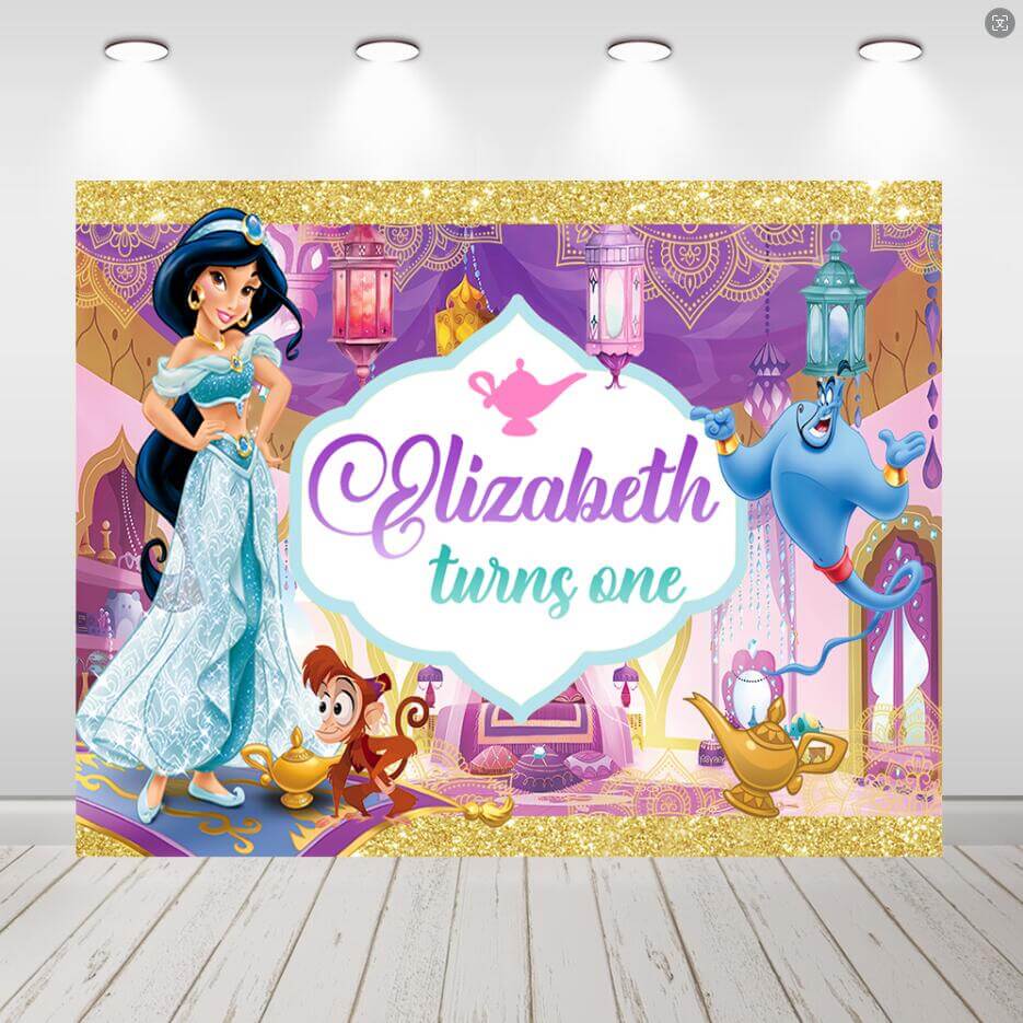 Aladdin Prinses Meisjes Verjaardagsfeestje Baby Douche Achtergrond
