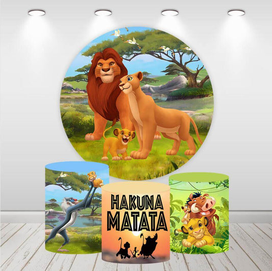 Lion Sunset Baby Shower Kids Birthday Party Round Circle Backdrop Plinth Cover