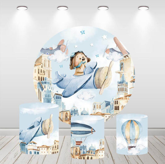 Bear Pilot Round Background Sky Cloud Kids Birthday Circle CoversMöbel & Wohnen, Feste & Besondere Anlässe, Party- & Eventdekoration!