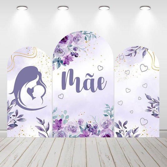Couverture de toile de fond pour arc de nouveau-né, fleurs violettes, fête prénatale