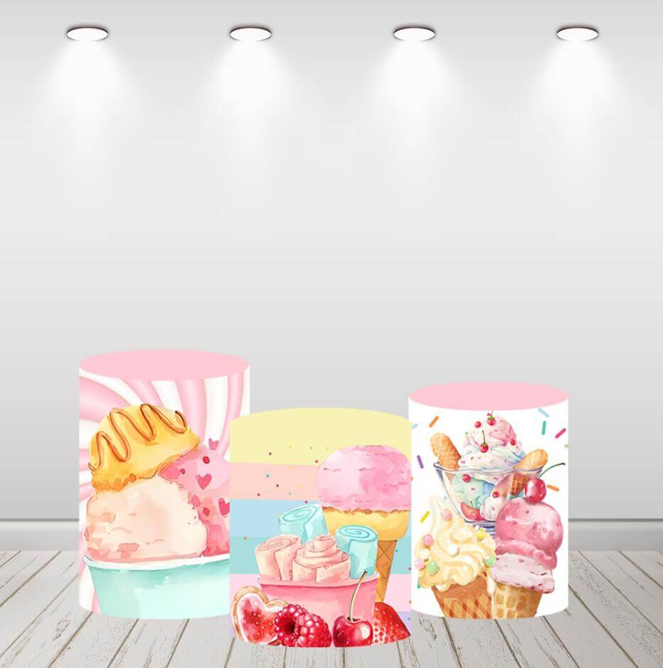 Ice Cream Candyland Newborn Baby Shower Round Backdrop Cover