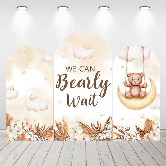 We can Bearly Wait Bear Kids Birthday Baby Shower Arch Backdrop Cover