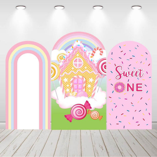 Sweet One Candy Land Arch Bakgrunn Jenter Bursdagsfest Buet vegg Chiara Bakgrunn