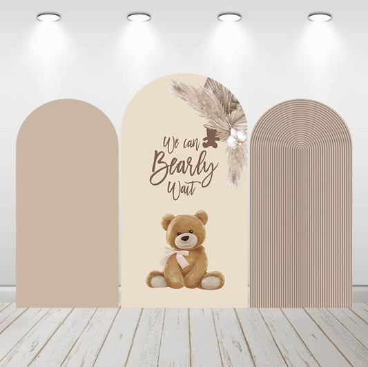 We can Bearly Wait Nude Groovy Kids Birthday Baby Shower Backdrop Cover