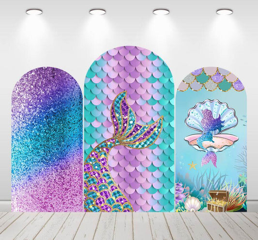 Mermaid Tail Glitter Girls Birthday Party Arch Backdrop Chiara Wall Background