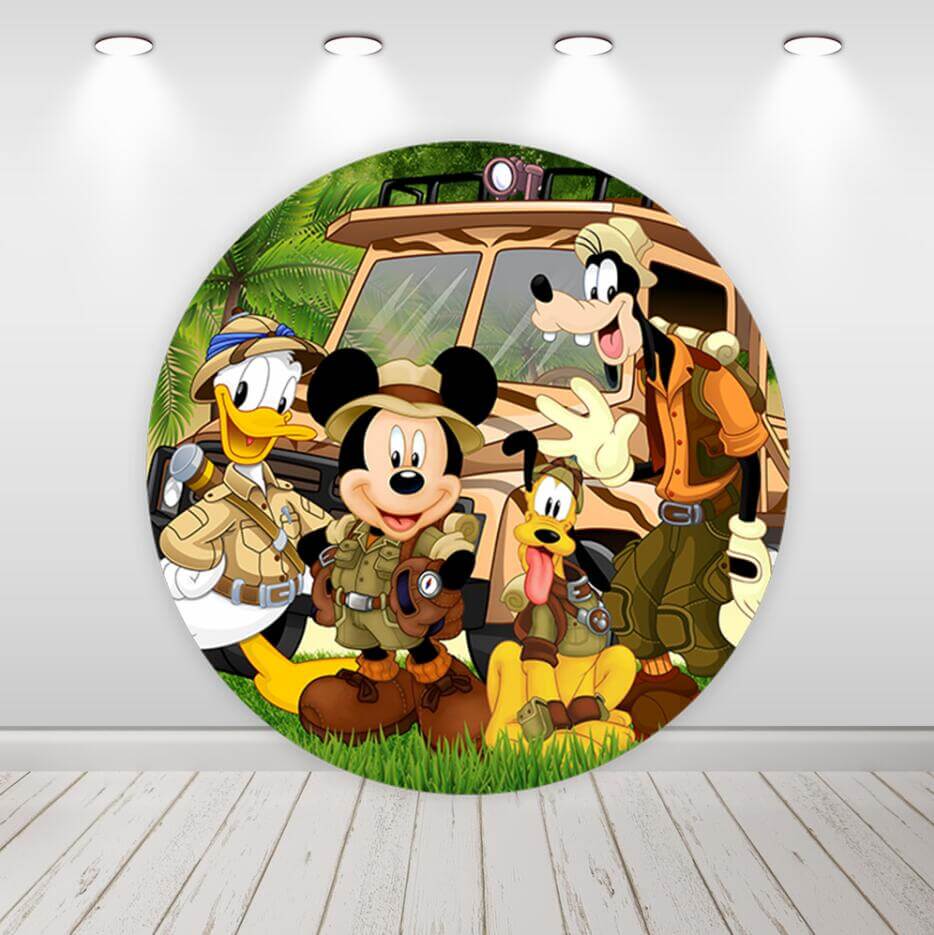 Safari Jungle Mouse Kids Birthday Party Baby Shower Round Circle Backdrop