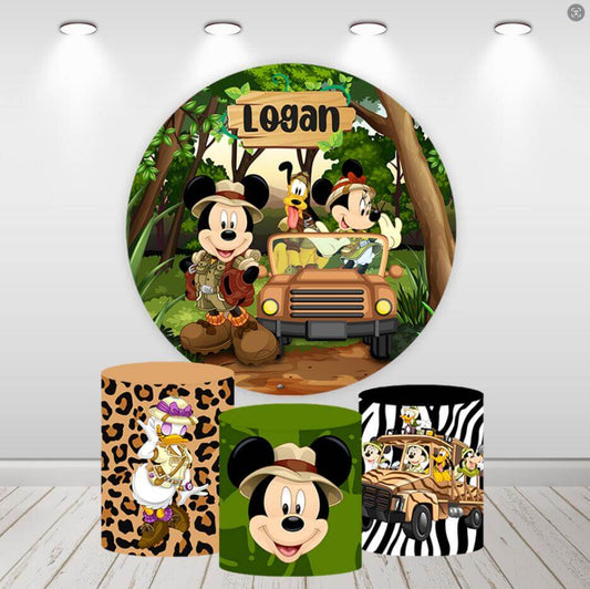 Forest Safari Mouse Kids verjaardagsfeestje baby shower ronde cirkel achtergrond