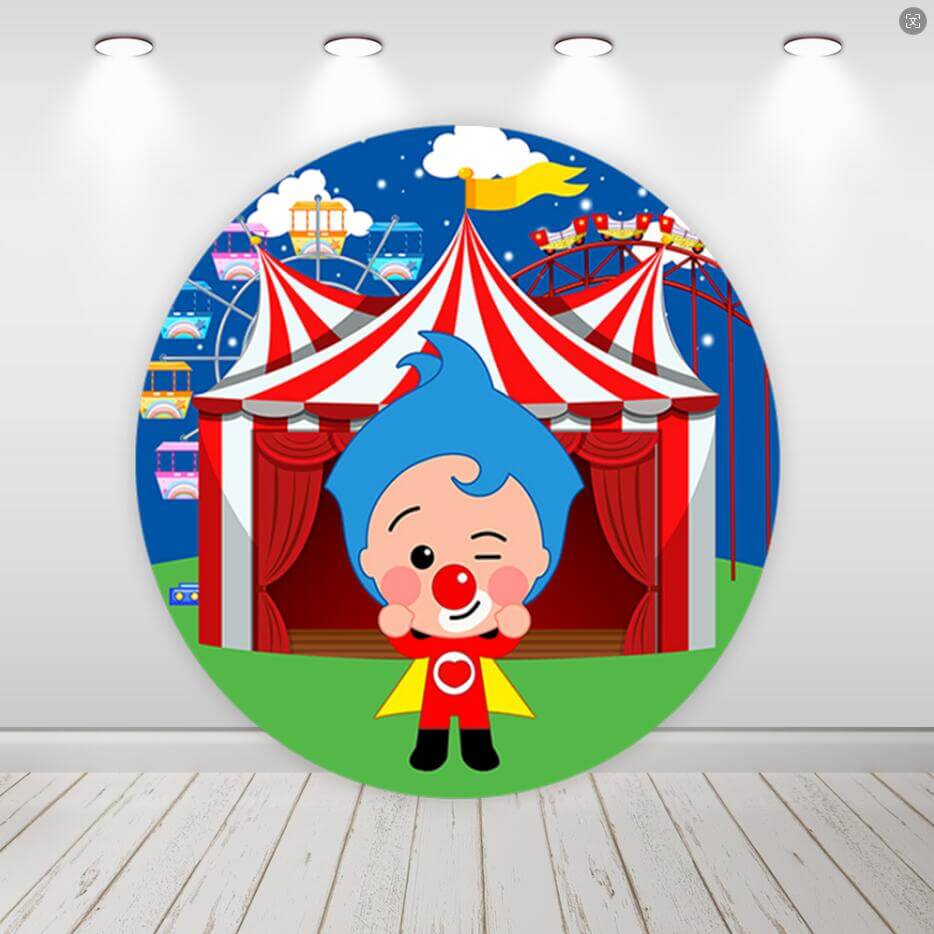 Plim Plim Crveni šator Okrugla kružna pozadina za dječju rođendansku zabavu