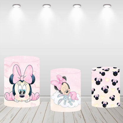 Baby Mouse Girls Birthday Party Round Circle Backdrop Plinth Covers