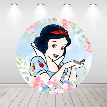 Snow White Princess Girls Birthday Round Circle Backdrop Wood Cylinder Covers