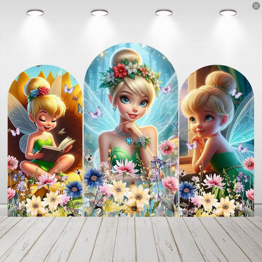 Tinkerbell Arch Backdrop Fairy Girl Flowers Birthday Party Photo Background