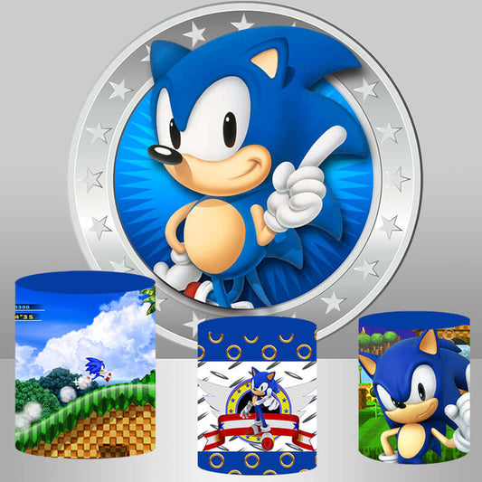 Sonic Blue Round Backdrop Boys Birthday Party Baby Shower Circle Background