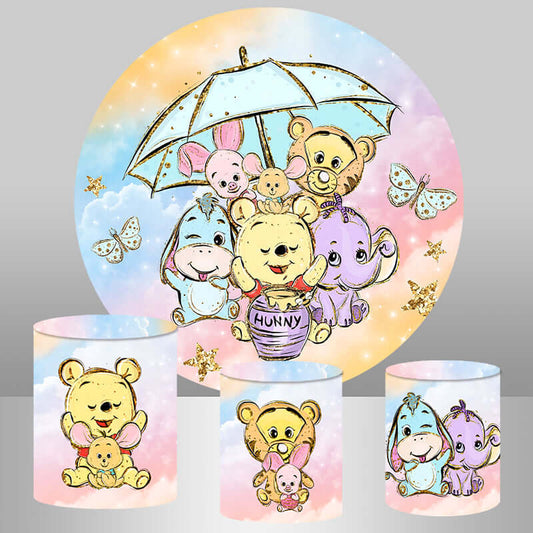 Cartoon Bear Kids Birthday Party Photo Studio Round Backdrop Cylinder Covers