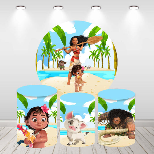 Moana Girls Birthday Round Backdrop for Party Decor Cylinder Covers