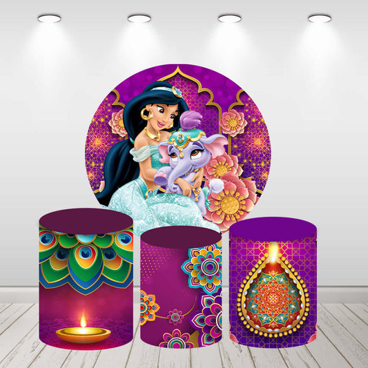 Aladdin Princess Jasmine Girls Birthday Party Baby Shower Round Backdrop