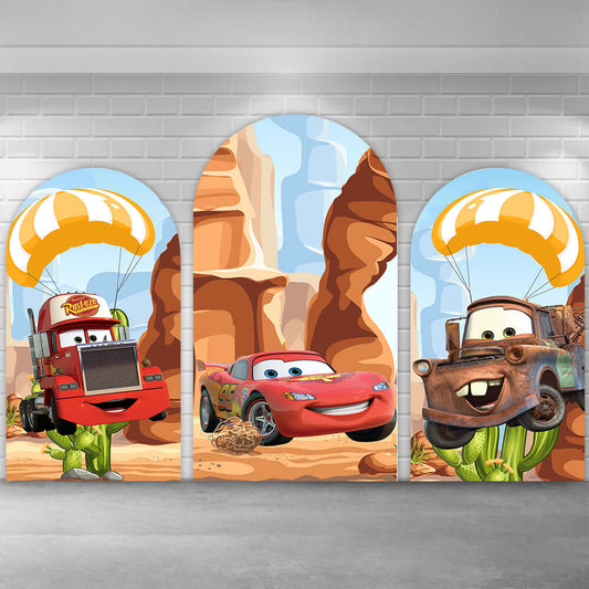 Couverture de toile de fond d'arc de fête prénatale d'anniversaire d'enfants de voiture de course
