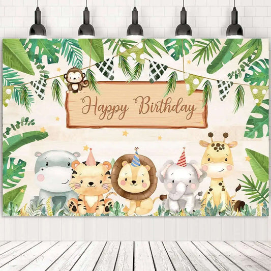 Jungle Animals Forest Kids Birthday Baby Shower Backdrop