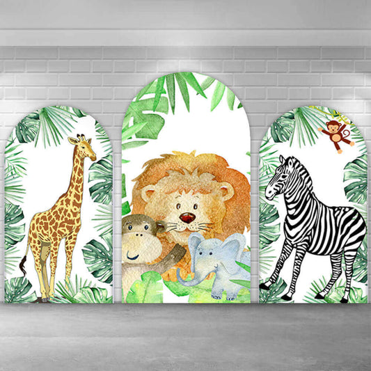 Safari Arch tło okładka zwierzęta z dżungli urodziny Baby Shower stojak fotografia tło elastyczne