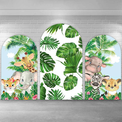 Jungle Safari Animal Arch Backdrop Banana Leaf Chiara Baby Shower Birthday Arch Backdrop Panel Polyester Fabric