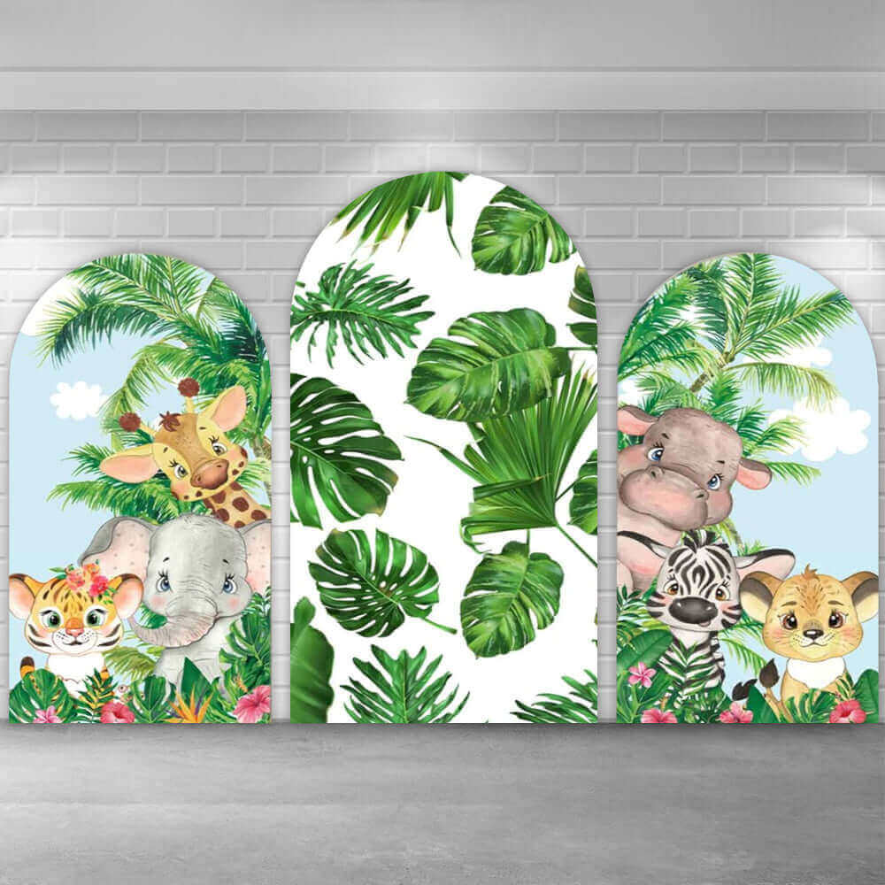 Jungle Safari Animal Arch Backdrop Banana Leaf Chiara Baby Shower Birthday Panel Polyester Fabric