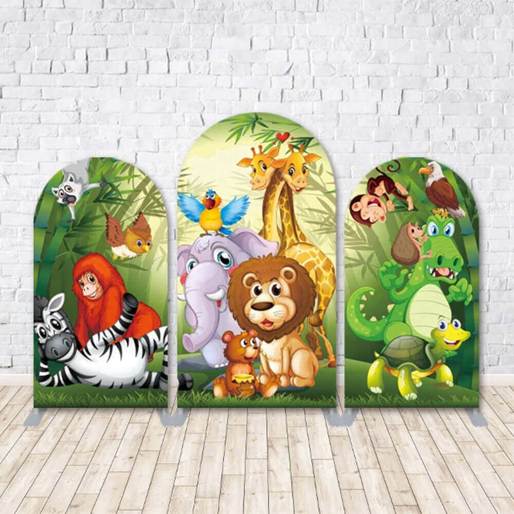 Customize Aluminum Alloy Backdrop Frame Jungle Safari Animals Baby Shower Arched Backdrop Combination Set for Birthday Party Decorations