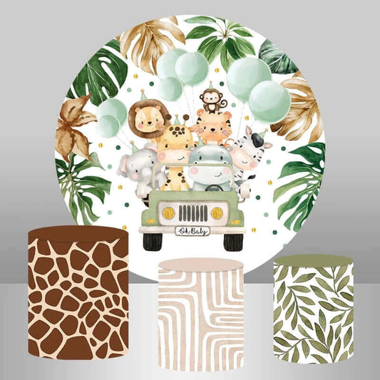 Couvertures de cylindre de toile de fond rondes de douche de bébé de thème de partie de safari de jungle
