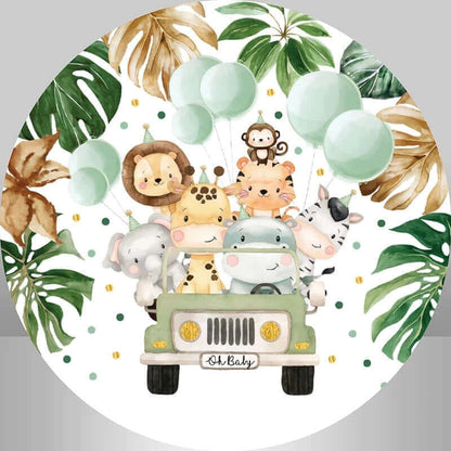 Jungle Safari Party Theme Baby Shower Sylindredekker med rund bakgrunn