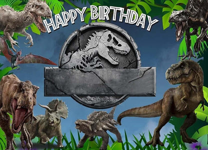 Arrière-plan de photographie de dinosaure jurassique, arrière-plan de fête en forêt et Jungle, personnalisé pour garçons, 1er anniversaire