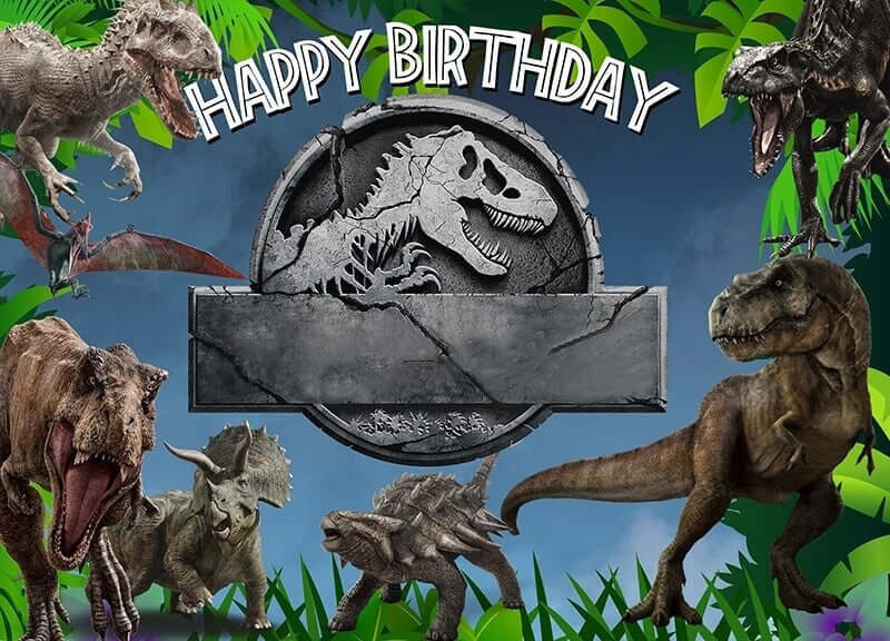 Pozadina dinosaura iz doba jure, šuma, džungla, pozadina za zabavu, prilagođena fotografija za dječake, 1. rođendan
