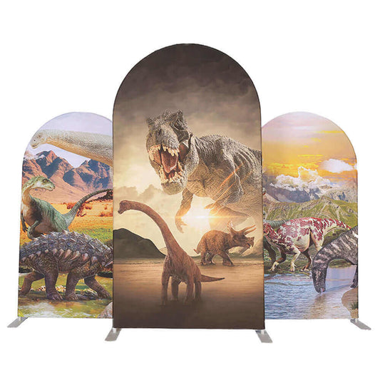 Personalizza i pannelli murali con copertura ad arco per dinosauri Jurassic Park con cornice in lega di alluminio per il compleanno