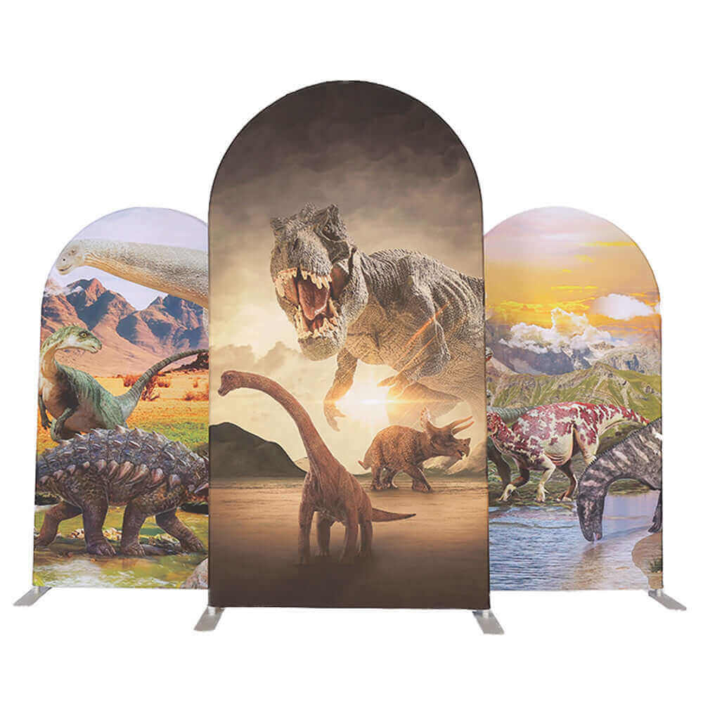Passen Sie den Hintergrundrahmen aus Aluminiumlegierung, Dinosaurier-Jurassic-Park, gewölbte Wandpaneele zum Geburtstag an
